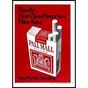 1971 Pall Mall Cigarettes Vintage Print Ad Red White Minimalist Wall Art Photo